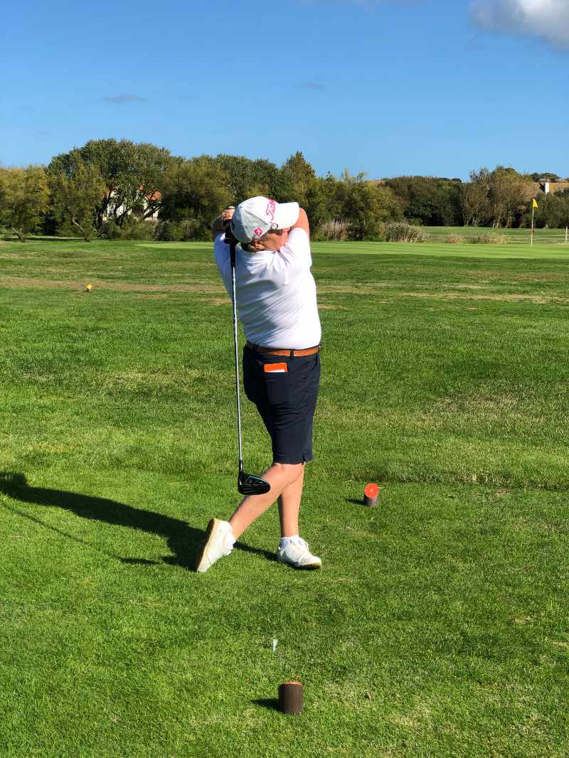 Claire Randell - Lady Captain of Sonning Golf Club tees off on the 1st at La Grande Mare golf course