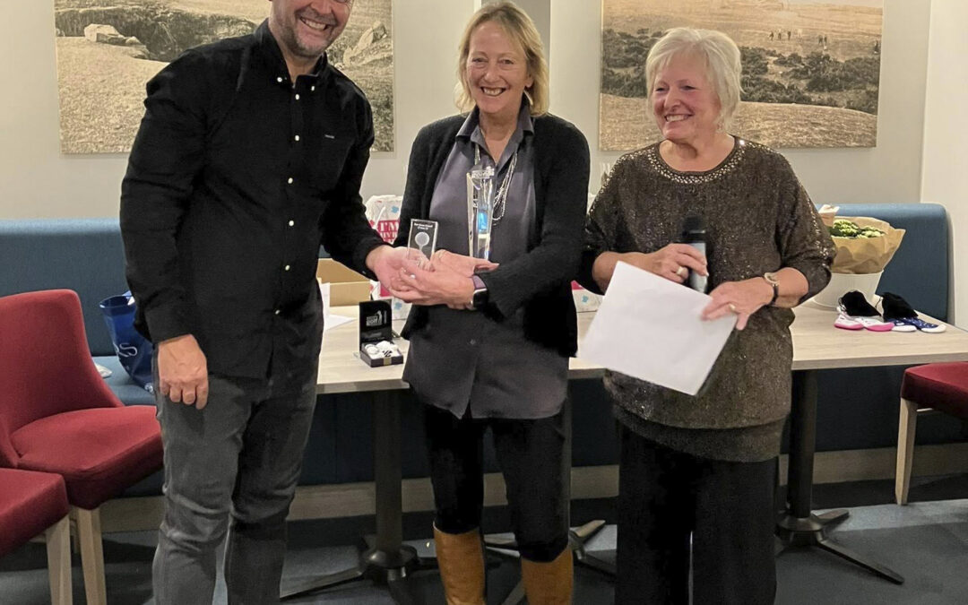 2025 presentation evening. Andre Austin, Team captain, Veronica Bougourd winner of Le Dixiemme Trophy, and Angela Goddard, founder of GWGDS